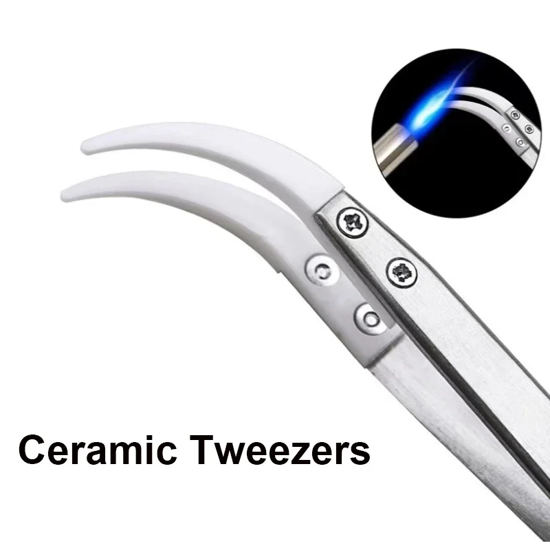 Ceramic Tweezers Heat Resistant Soldering Tweezers for Electronics Home Repair DIY Tool Handle Premade Coil