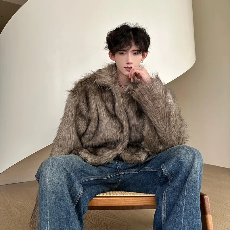 FEWQ Winter Men\'s Faux Fur Coat New Fashion Wool Sweater Jackets Short Trend Cotton Clothing 2023 Personality Streetwear 24X3189