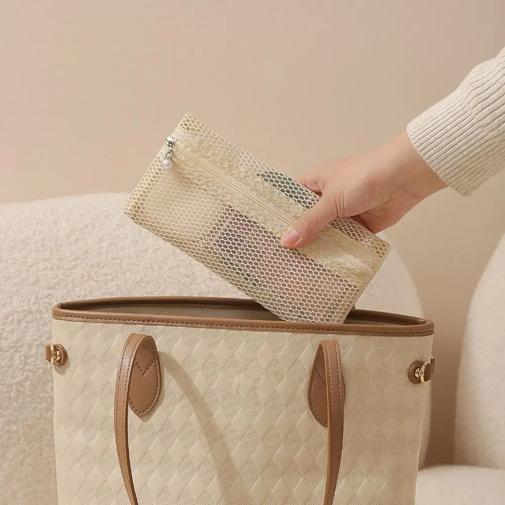 Simple Drawstring Mesh Makeup Bag Portable Multi-Purpose Nylon Cosmetic Bag Gauze Multifunctional Toiletry Organizer Bag Travel