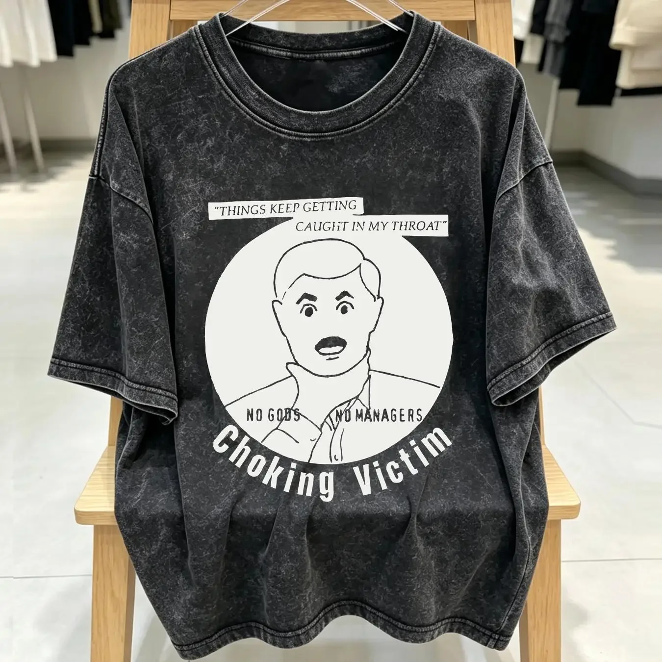 washed T Shirt Men's Choking Victim Caught in my throad Medium Black vintage Washed Breathable Stretched streetwear Stylish