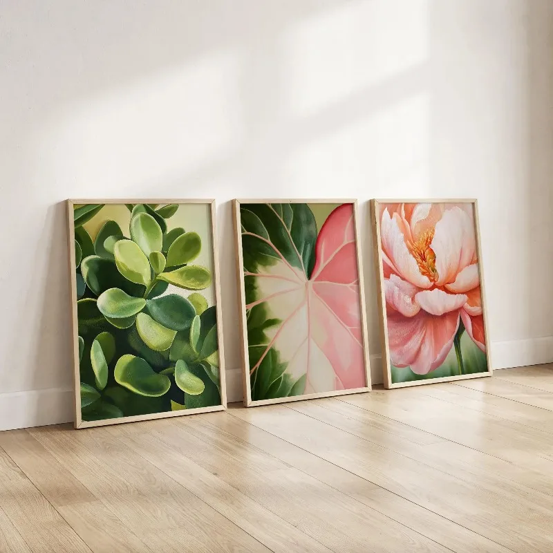 3pcs Botanical Succulent Peony Canvas Wall Art–Vibrant Floral Printing for Fresh Home Decor, Ideal Housewarming Holiday Gifts