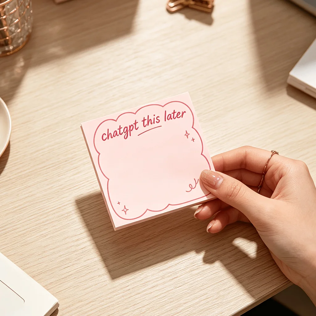 Pack of 100/200 Pink Sticky Notes, Suitable for Tech Offices, Ai-Themed Notepad with Pink Curved Edges and Label System, Efficiency Paper for Students, Creative Gifts for Enthusiasts, Tech Fan Stationery, Halloween and