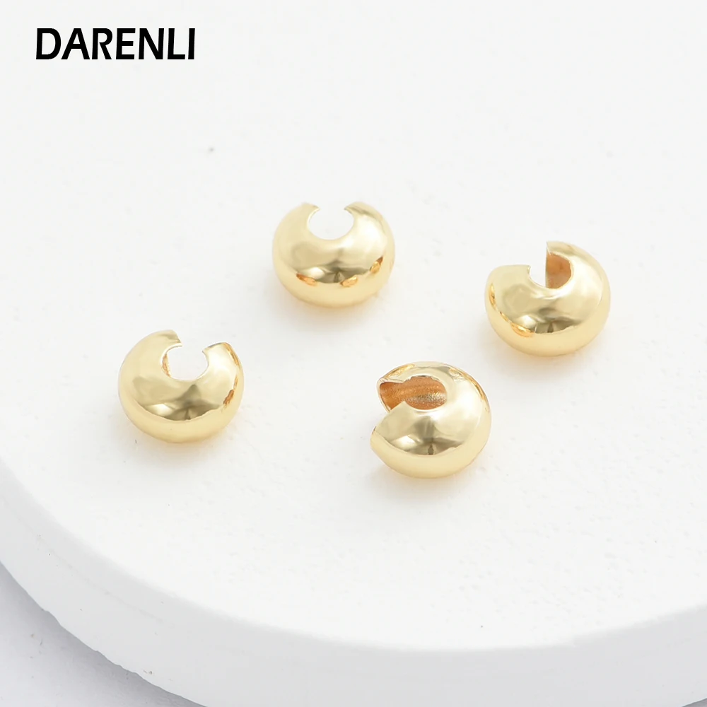 DARENLI 20PCS 18K Gold Plated Open Covers Crimp End Copper Spacer Beads For Jewelry Making Accessories Finding Wholesale