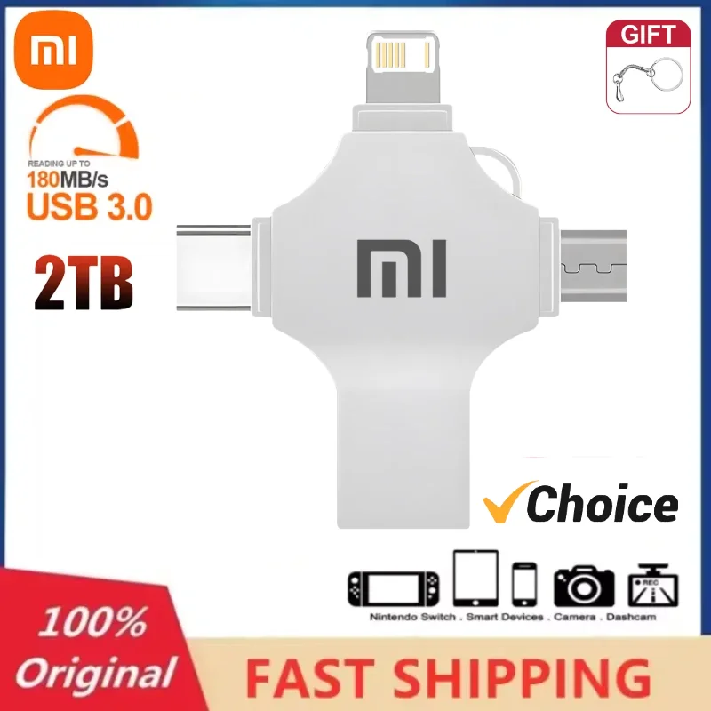 

Xiaomi USB Flash Drive 3.0 2TB Metal High Speed Pendrive 1TB Portable Pen Drive Waterproof Memoria Usb Flash Disk TYPE-C Adapter