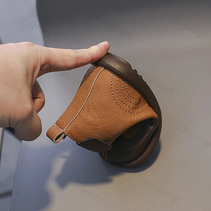 Baby Stiefeletten Retro Mode Design Kinder Flachen Boden Kurze Stiefel 2025, Herbst Winter Warme Kinder Weiche Leder Chelsea Stiefel