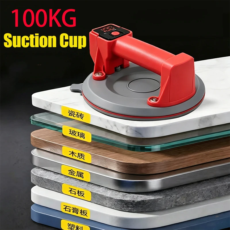 6 Inch Electric Square Suction Cup with 100kg Strong Suction, Auto Recharge Heavy Duty Mini Vacuum Lifter for Tile Glass Ceiling