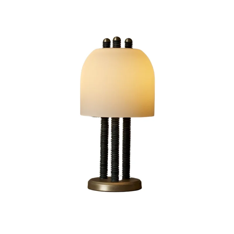 Italian retro all-copper leather table lamp, model room bedroom bedside living room villa soft ceiling lamp