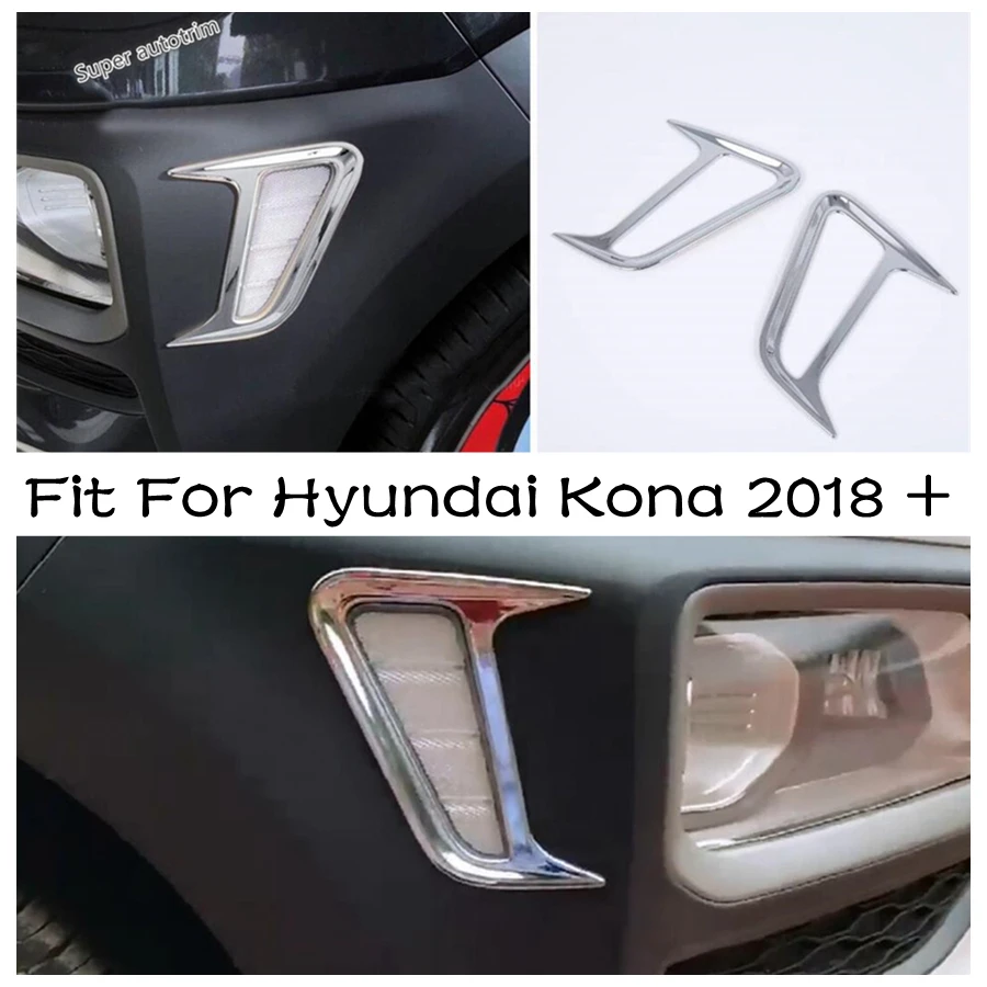 Lapetus Exterior Parts For Hyundai Kona 2018 - 2021 Chrome Side Front Turning Lights Lamps Frame Cover Trim Bright Accessories