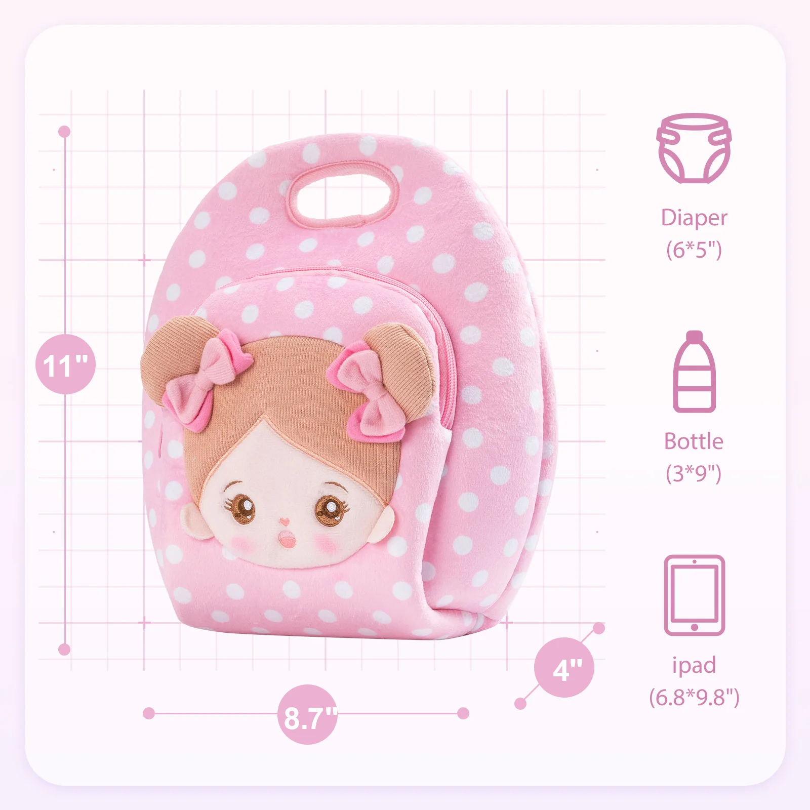 OUOZZZ Plush Lunch Bag Doll Crossbody Bag for Children Girls Kawaii Soft Plush Sling Bags for School Outdoor Traveling, Pink