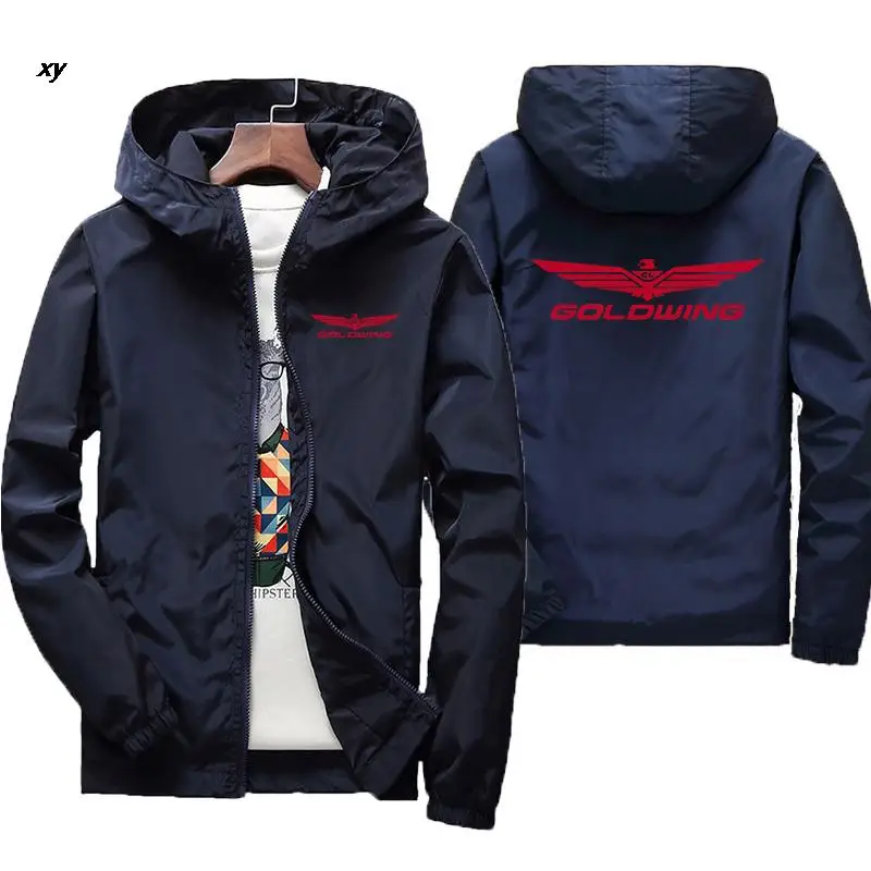 Jaket bomber GOLDWING hoodie wanita dan pria, jaket olahraga bertudung tahan angin musim semi dan musim gugur