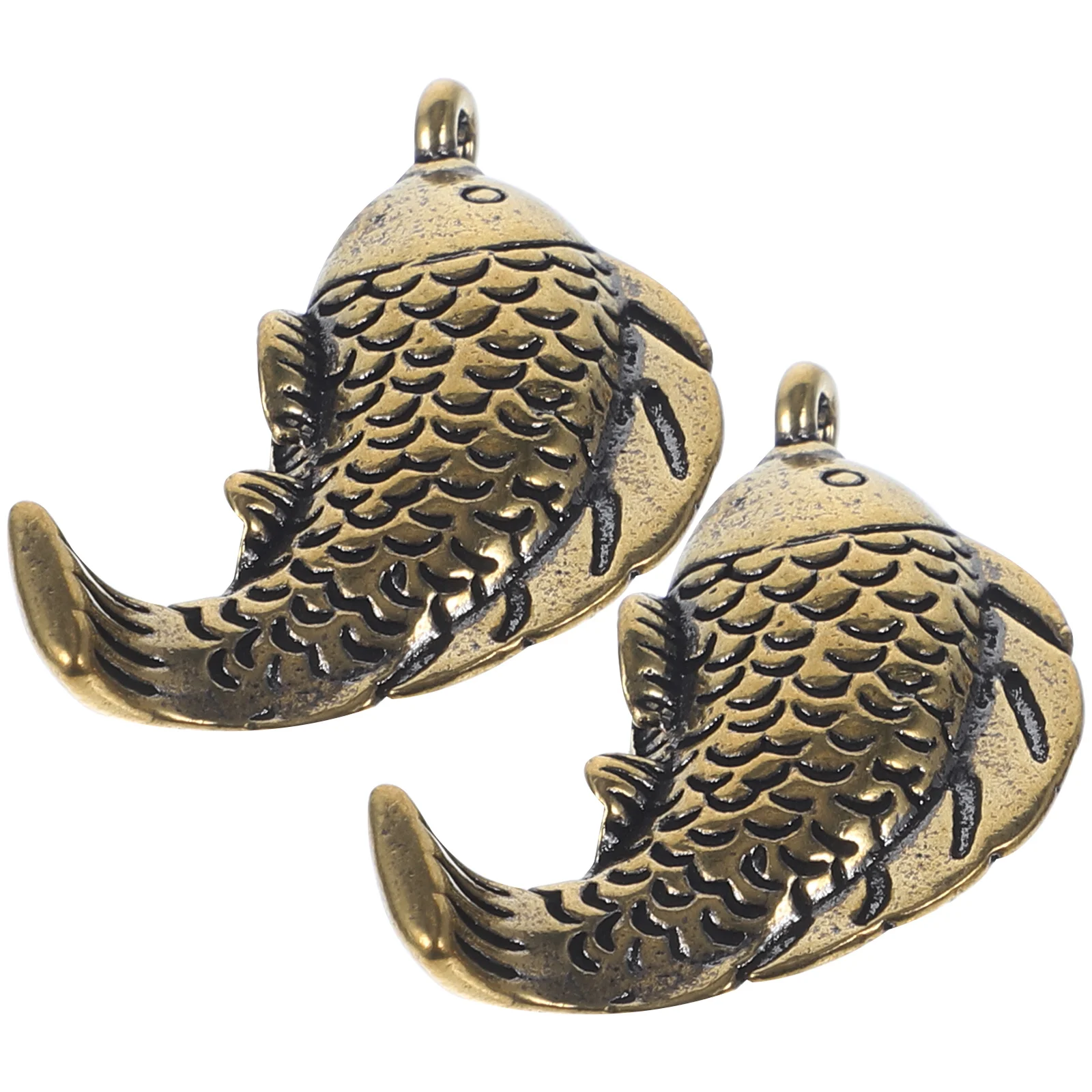 2 Pcs Brass Carp Keychain Decorative Pendant Creative Key Ring Charm Beautiful Details Exquisite Design Delicate Keychains