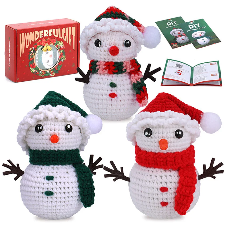 

IMZAY Christmas Crochet Kit for Beginners Knitting Material Package with Yarns Step-by-Step Video Tutorials for Gift Decoation