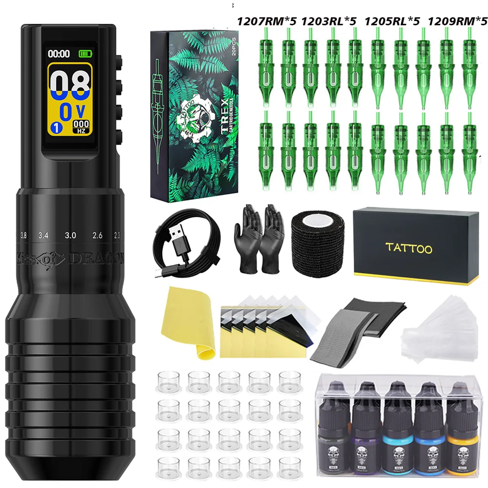 

Беспроводная тату-машинка T-Rex Tattoo Kit V11 Pro MAX с регулируемым ходом, настраиваемым мотором и LDEAL-экраном для тату-наборов
