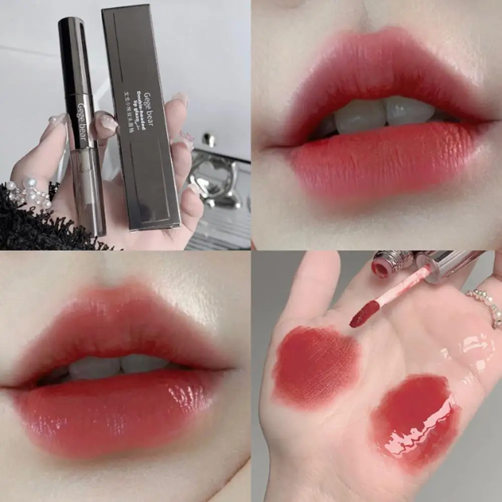 Smalto per labbra a doppia estremità Matte Water-gloss Mirror 2 in Lasting trucco coreano impermeabile antiaderente rossetto trasparente 1 Liquid Lip Y1E2