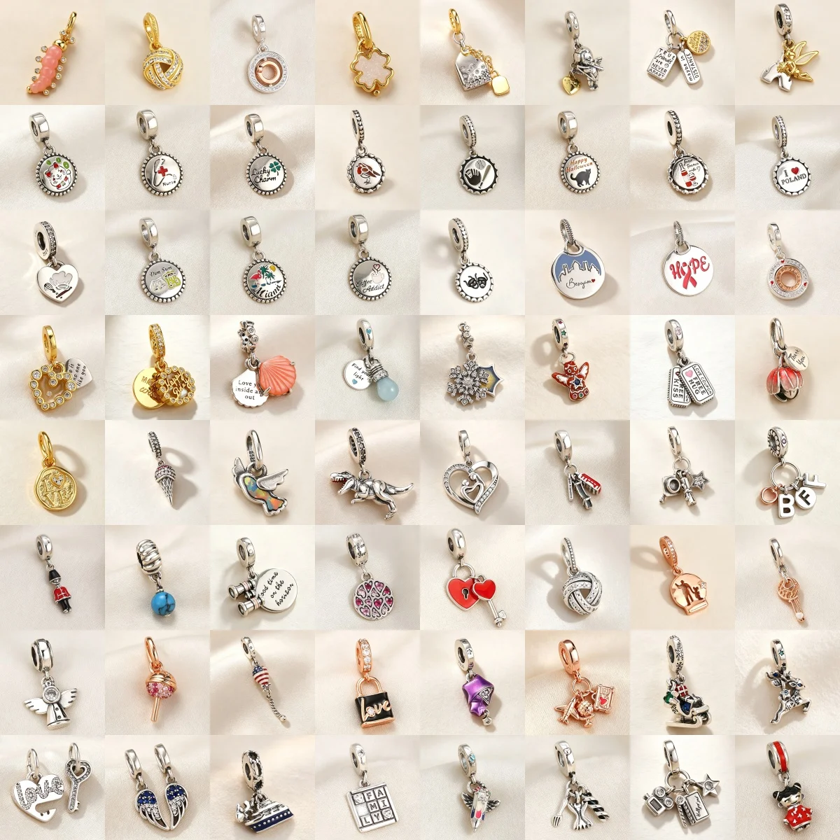 New S925 Silver Two tone Angel Key Lock Caterpillar Printed Pendant Charm Pendant Fit for Bracelets Necklaces Jewelry Gifts