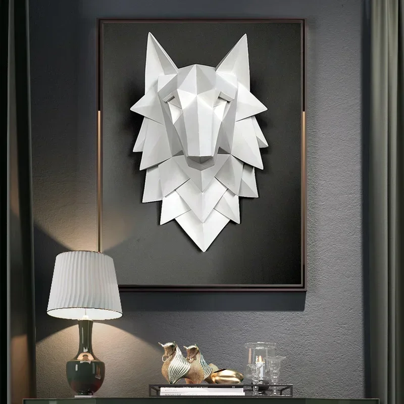 Handgemaakte hars kunst standbeeld 3D abstracte wolf hoofd decoratie accessoires sculptuur bruiloft kerst muur decor ambachtelijke Artware