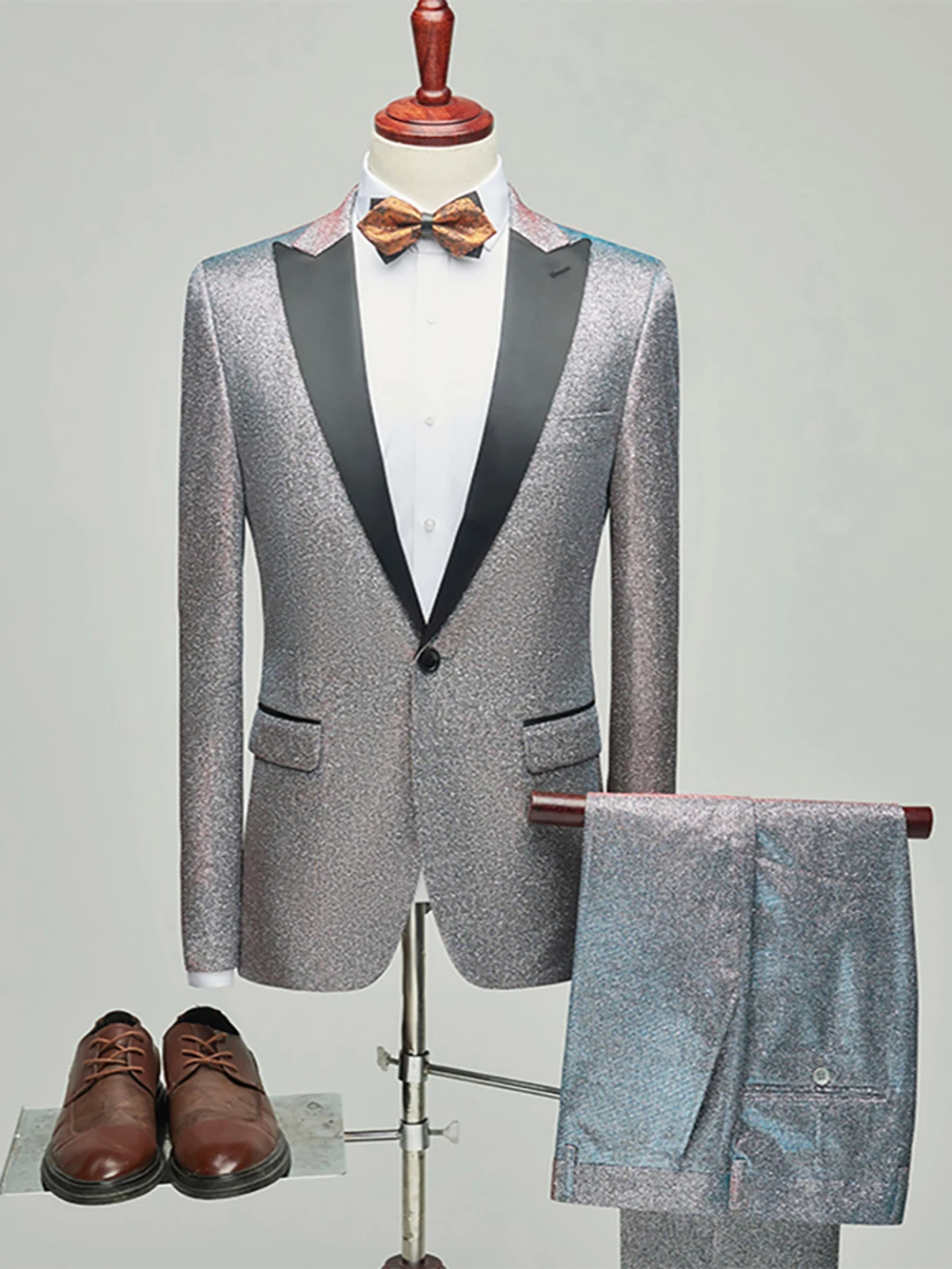 New Men's Wedding Suits Korean Version Stage Costume Bright Dancewear 2Pcs Set Mens Geoom Casual Clothing Customized
