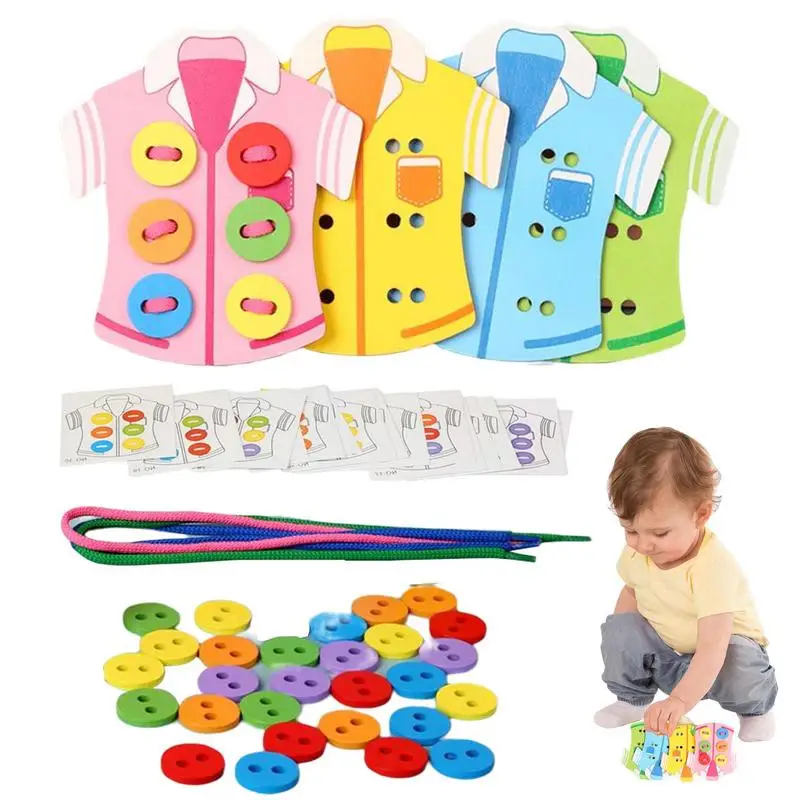 Learn To Dress Toy Wooden Clothes String Toy For Early Learning Fine Motor Skills Development Teaching Aids For Kids Hand-Eye