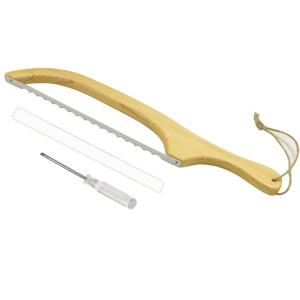 

Wooden Handle Wooden Bread Knives Bow Design Serrated Knives Bread Bow Knives Rust-proof Hanging Rope Serrated Bread Cutter