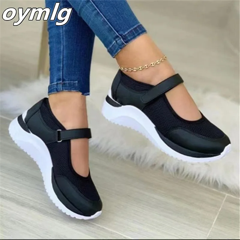 New casual single shoe women\'s thick soled breathable Velcro casual mesh oversized women\'s shoes