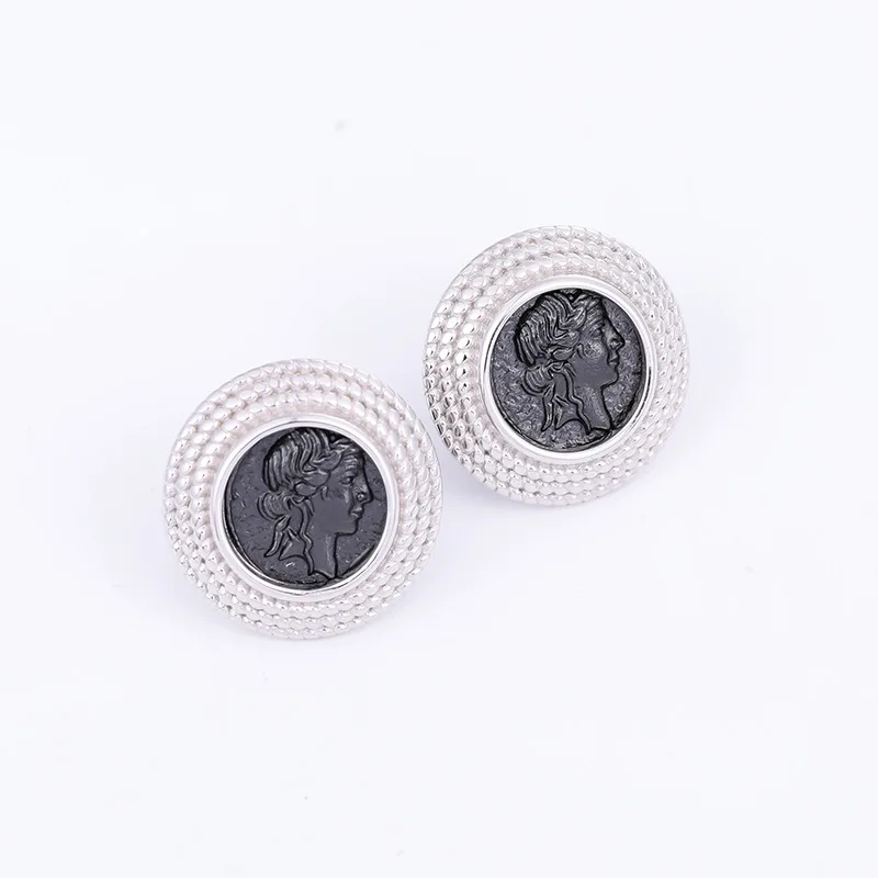 Water Fairy Black Coin earrings Lady Liberty ancient Greek coin earrings Retro fashion sterling silver earrings