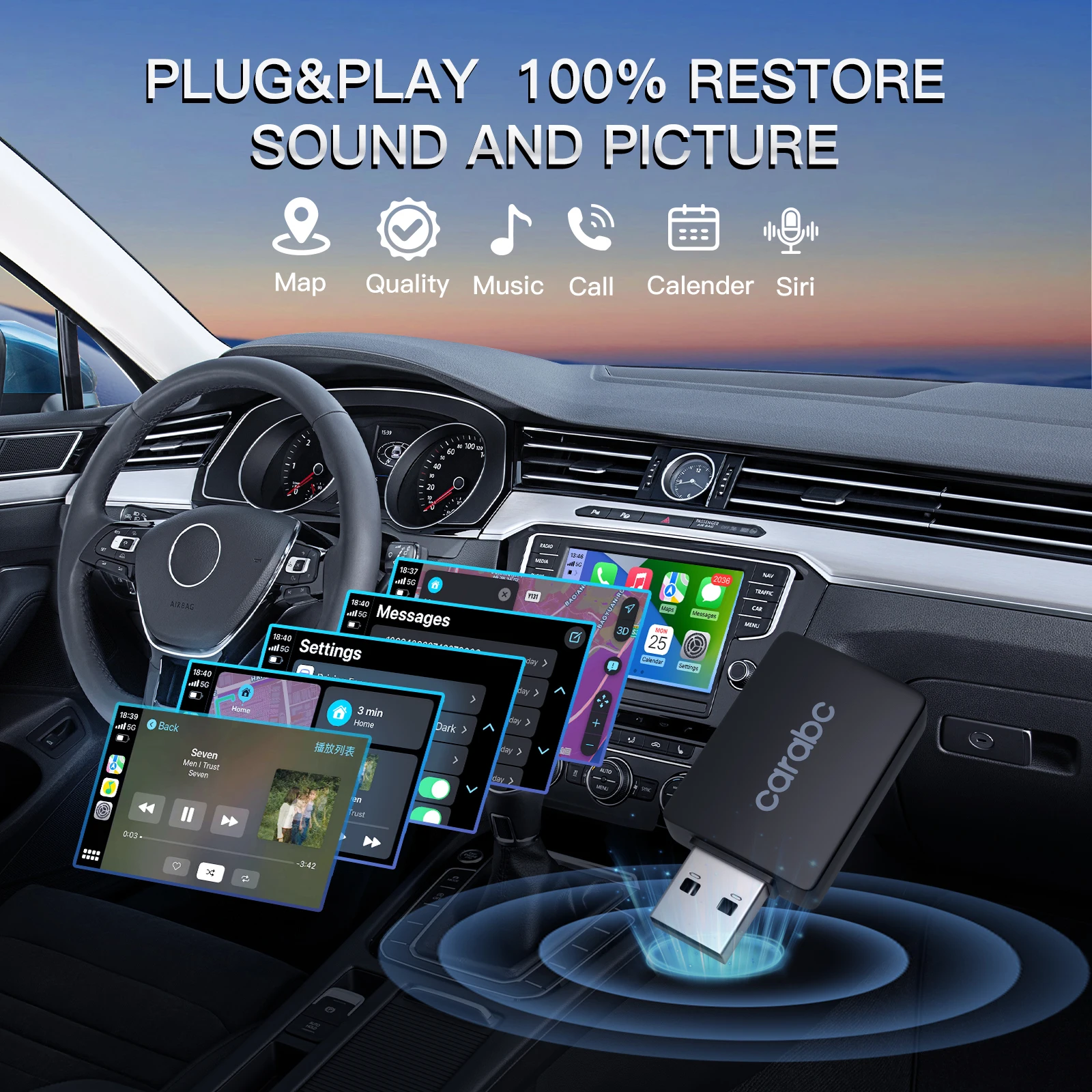 ตัวรับสัญญาณ WiFi 2024มินิ CarPlay กล่องสมาร์ท CarPlay ดองเกิลไร้สายเชื่อมต่อแบบปลั๊กแอนด์เพลย์สำหรับ OEM แบบมีสาย CarPlay รถ