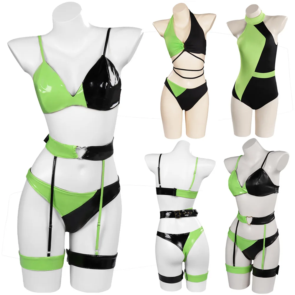 Shego Cosplay Fantasia Sexy Lingerie Set Cartoon Kim Female Villain Costume Disguise Summer Beach Party Adult Women Fantasy