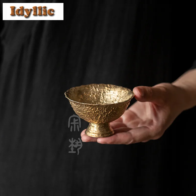 

65ml Gilt Silver Handmade Foil High Foot Teacup Luxury Tea Bowl Mug Tea-tasting Smelling Cup Jianzhan Master Cups Tea Items Gift