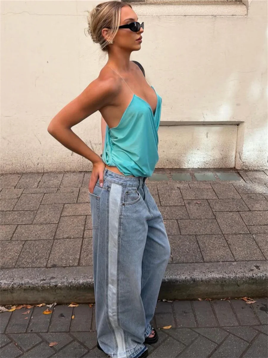 

Sisterlinda Backless Tank Top Women Sexy Cross Ruched Patchwork Sleeveless Stretch Wild Trend Hottie Midnight Street Club Vest