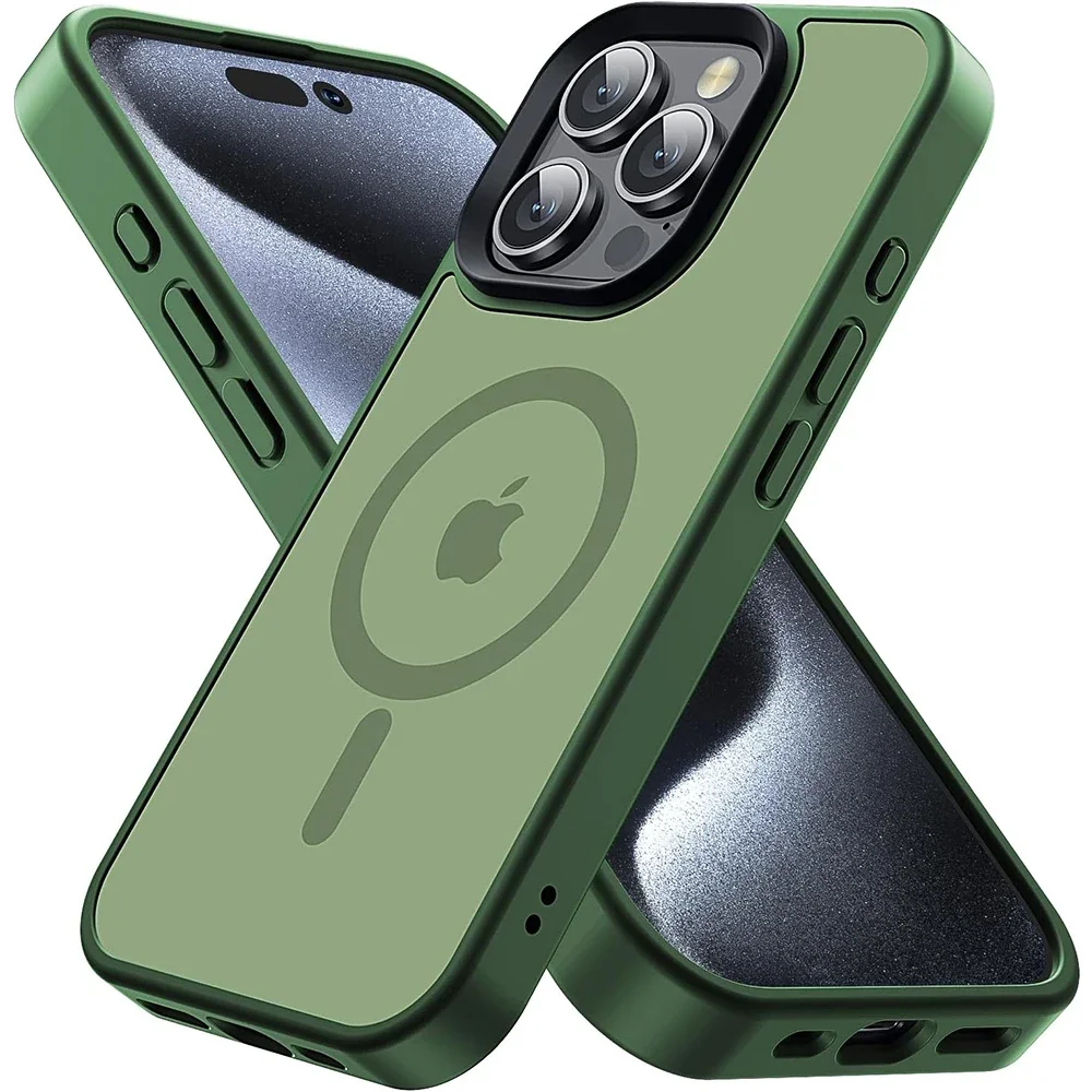 Funda de teléfono Original magnética mate para iPhone 15 13 14 12 17 16 Pro Max Plus 16e para cubierta translúcida de carga inalámbrica Magsafe