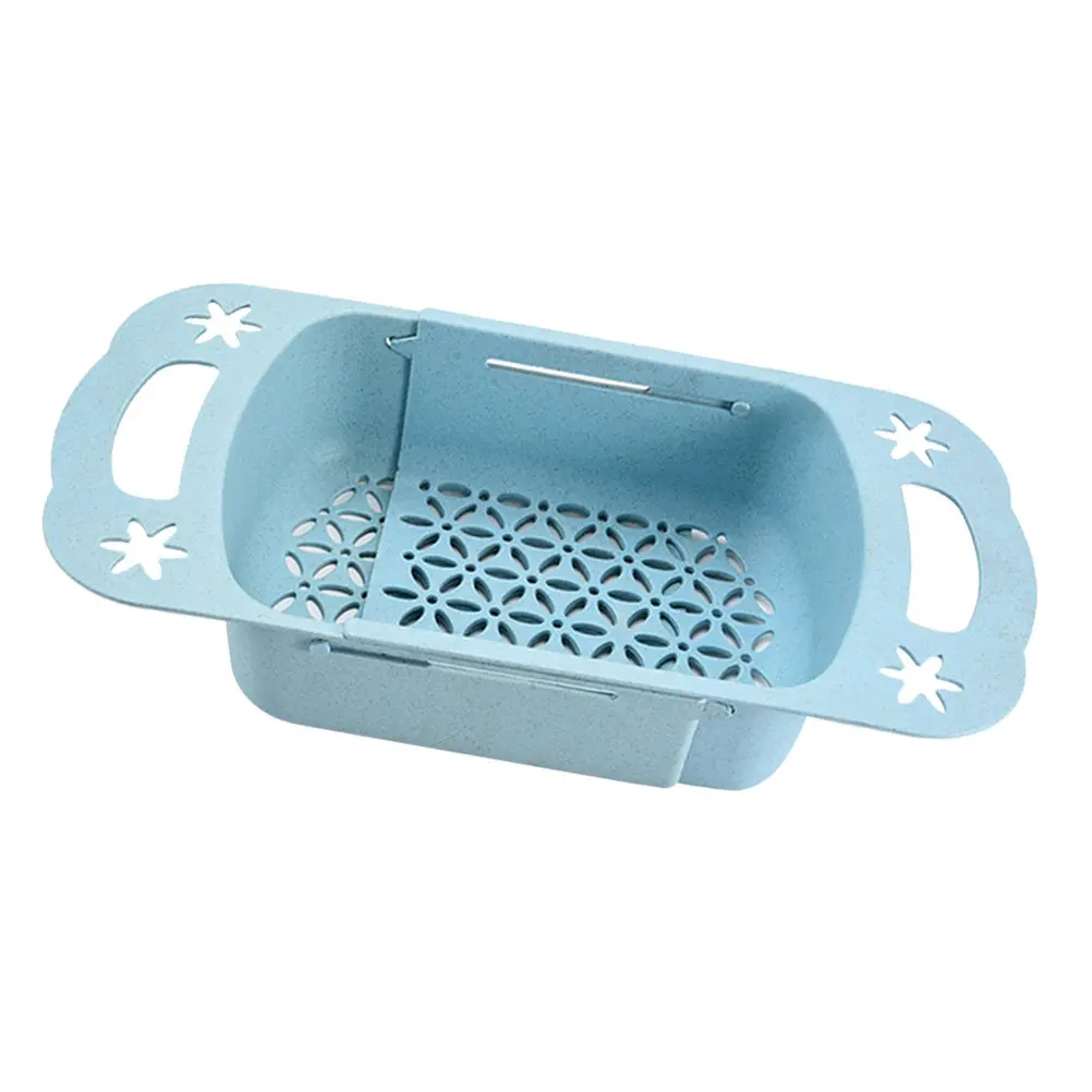 Scalable Sink Drain Basket 37.5cm to 48Cm Food Grade Wheat Straw Dish Drainer Fruit Vegetable Washing Holder Dual Handle Storage