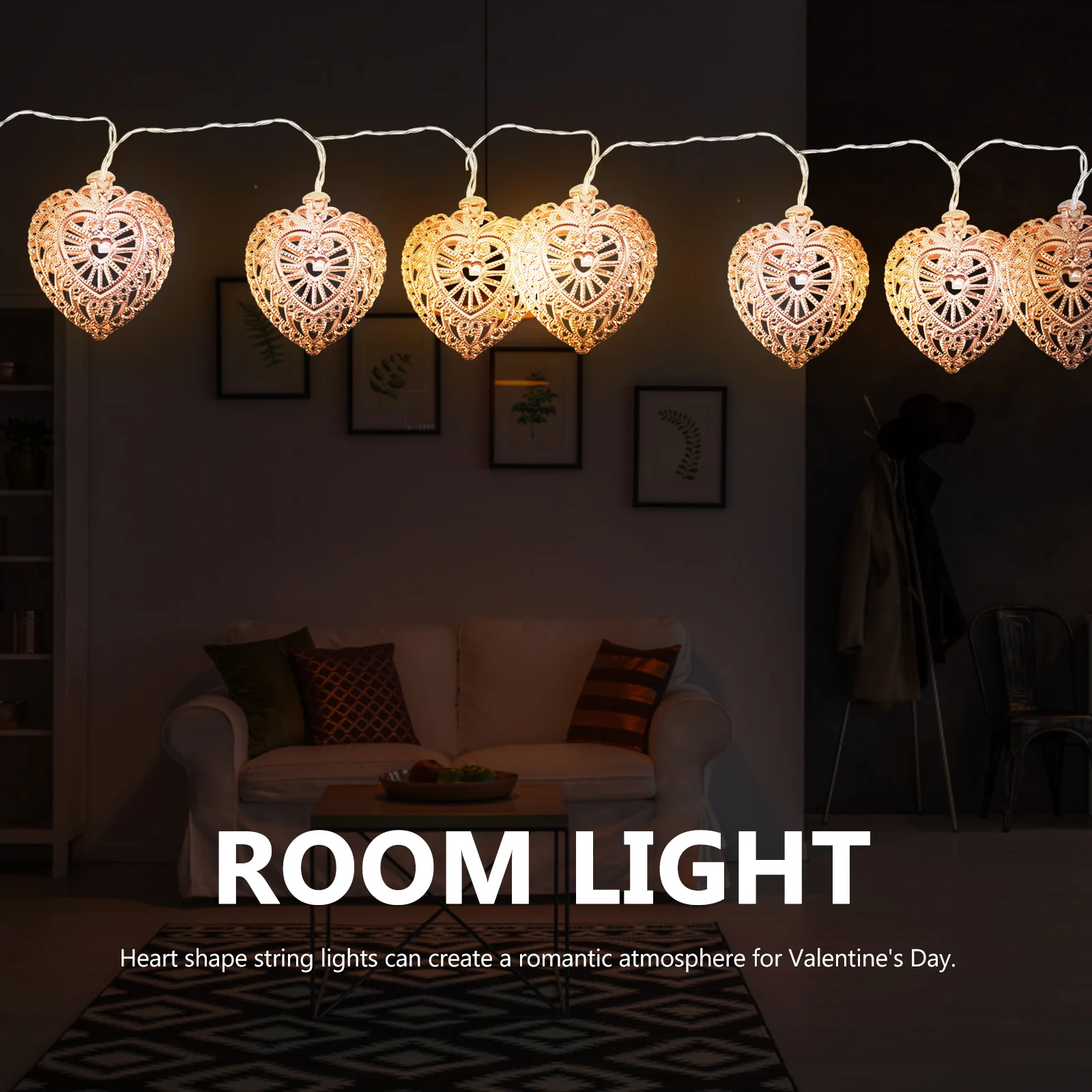 1 مجموعة شكل قلب سلسلة أضواء الرجعية خمر LED رومانسية لينة الإضاءة الزخرفية لغرفة بار فندق سلسلة ضوء #6