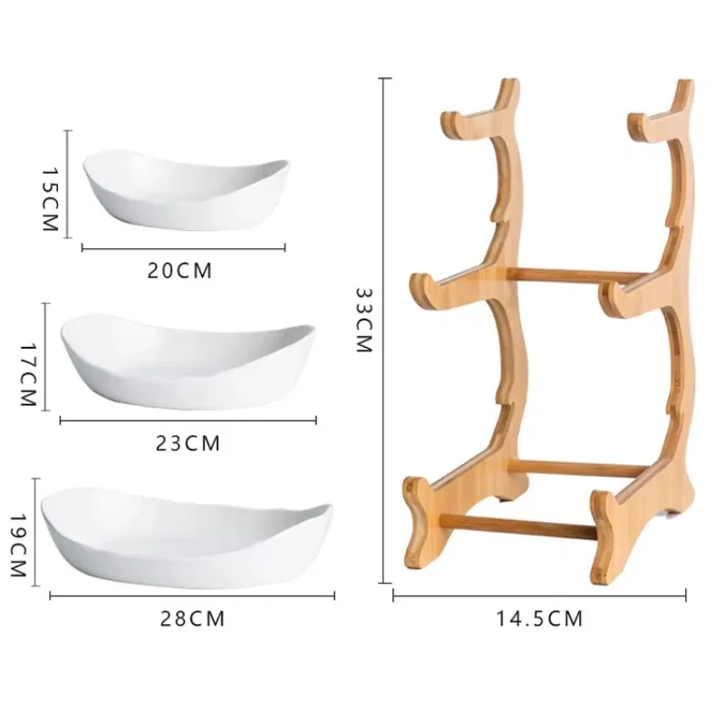 Home decoration 3-story large fruit bowl ceramic bamboo folding fruit basket kitchen counter