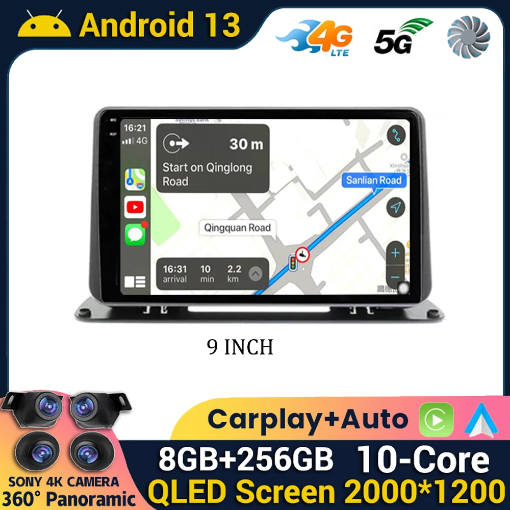 9‘ Universal 2Din Radio Android 13 GPS Carplay Auto Dashboard for Car Truck or RV Stereo Panel Dashboard Mount for VW toyota