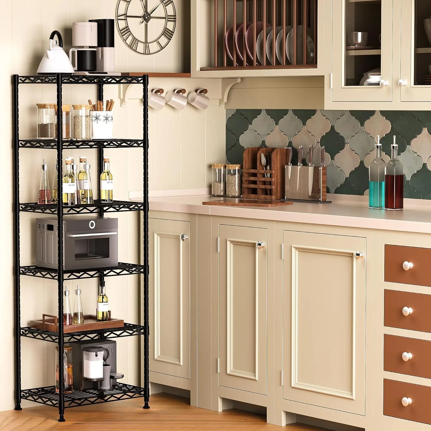 6-Tier Storage Shelves Standing Shelving Metal Units, Adjustable Height Wire Shelf Display Rack for Pantry Laundry Bathroom