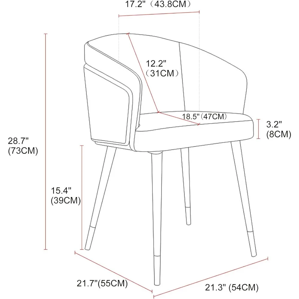 Moderne gestoffeerde eetkamerstoelen met accent, set van 2, midden van de eeuw kunstleer met walnoot voor keuken, kantoor wachtkamer arm zitten