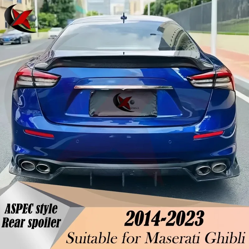 Spoiler Wings For 2014-2024 Maserati Ghibli ASPEC Style Fiberglass Rear Trunk Lid Tail Wing Glossy Black Body Kit Accessories