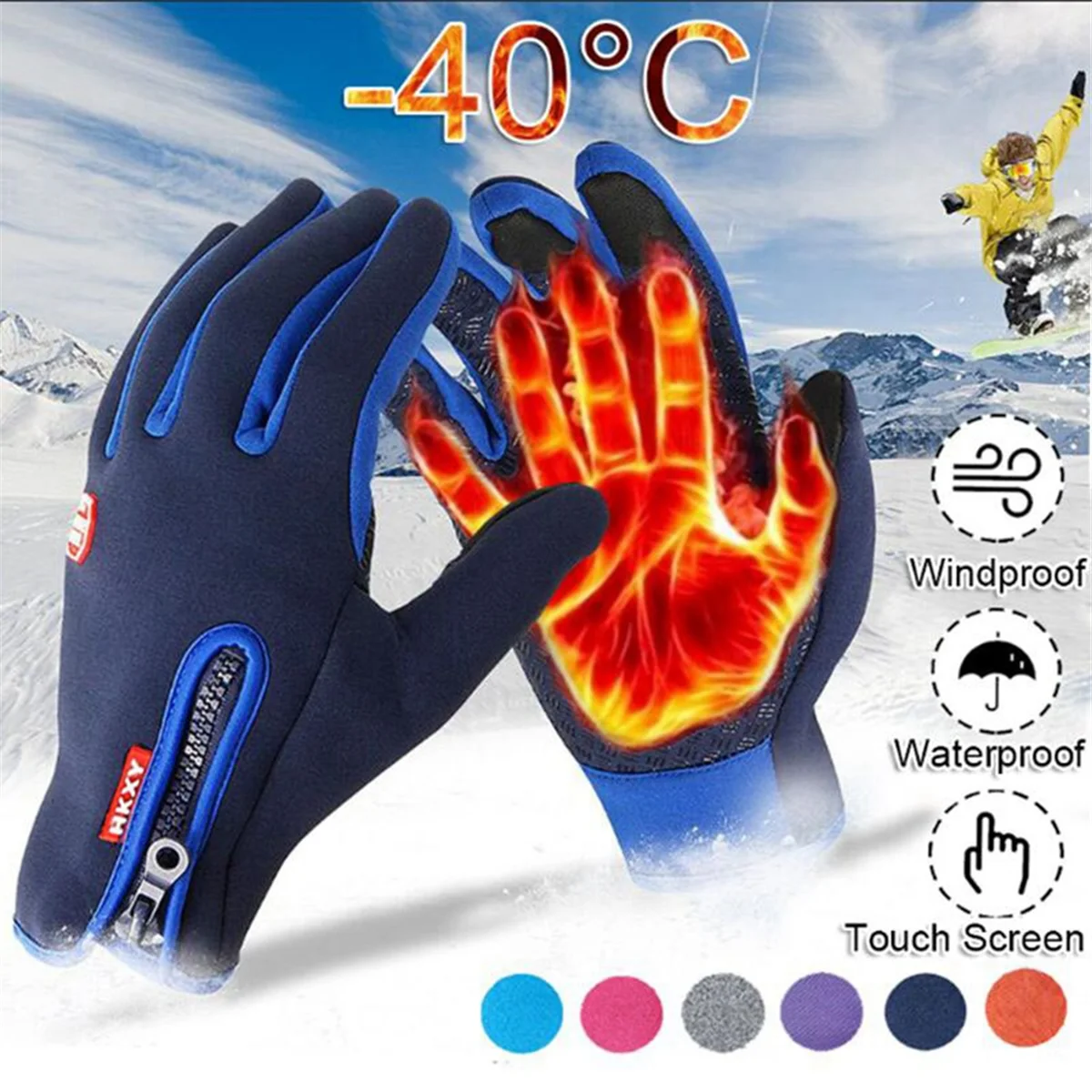 Warme Touchscreen-Fleece-Handschuhe, wasserdichte kalte Handschuhe für Outdoor-Radfahren, winddicht, rutschfest, für Damen und Herren, Winter-Skihandschuh S