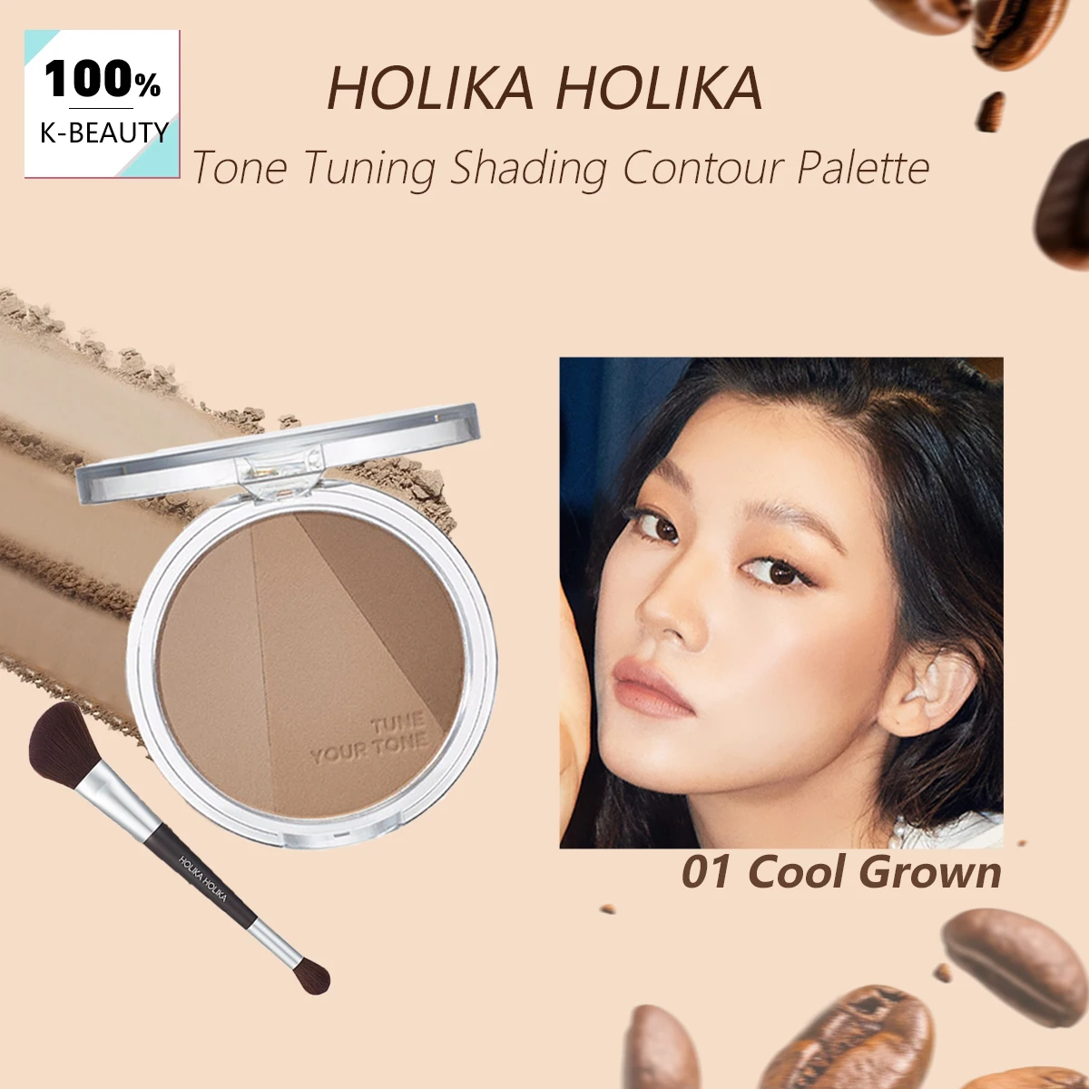 Paleta de Contorno HOLIKA HOLIKA Tone Tuning Shading 01 Cool Grown, Tacto Suave, Efecto de Sombra Natural, Cosmético Coreano, Maquillaje Coreano