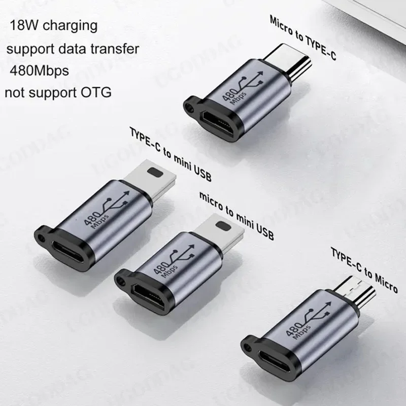 Type C Female to Micro USB/TypeC Female to Mini USB/Micro USB Female to Type C/Micro USB Female to Mini USB Connector Adapter