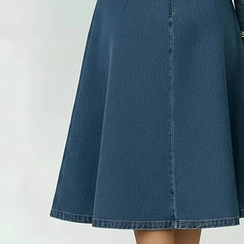 

Denim A-Line Dress Summer Women Chiffon Puff Long Sleeve See Through Sexy V Neck Maxi Dresses Vintage Jean Dress With Belt