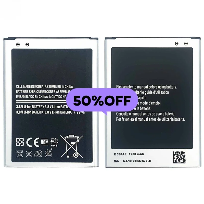 B500AE for Samsung S4 Mini/IV Mini/S4 Mini Plus/19190/19192/I9195/I9197/I257/I435/I919 Mobile Phone Battery Replacement Bateria