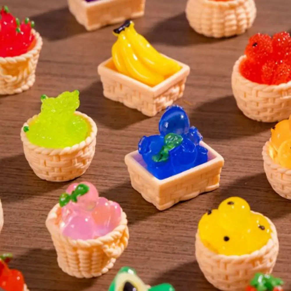 Mini maison de poupée 1/12, 2 pièces, cadre en rotin en résine simulée, tissé à la main, stockage de fruits et légumes, panier en bambou, décoration de poupée