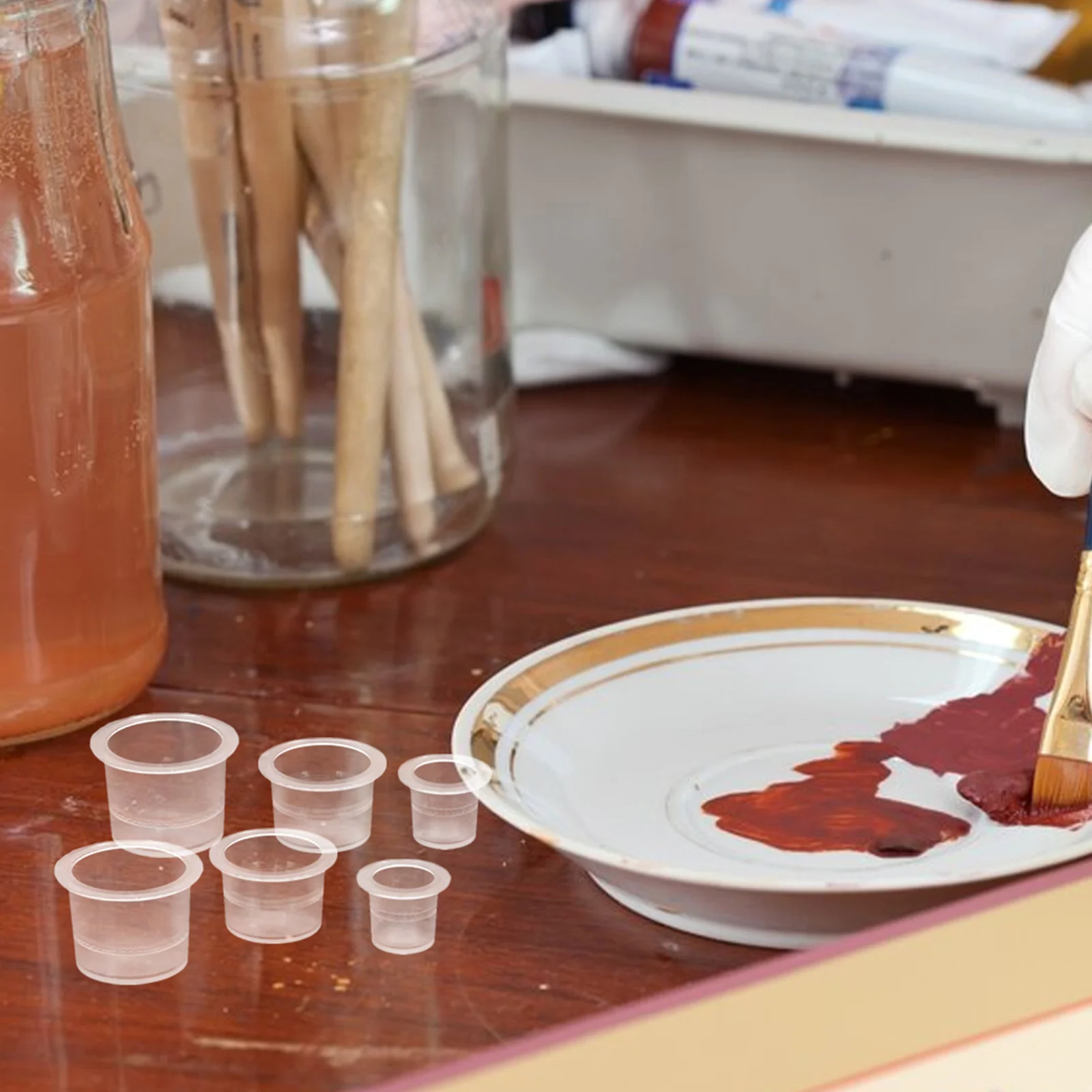 

300pcs Paint Mixing Cups: Transparent Color Mixing Containers Stable Base For Oil Painting Canvas Sketching Diy Crafts Painting