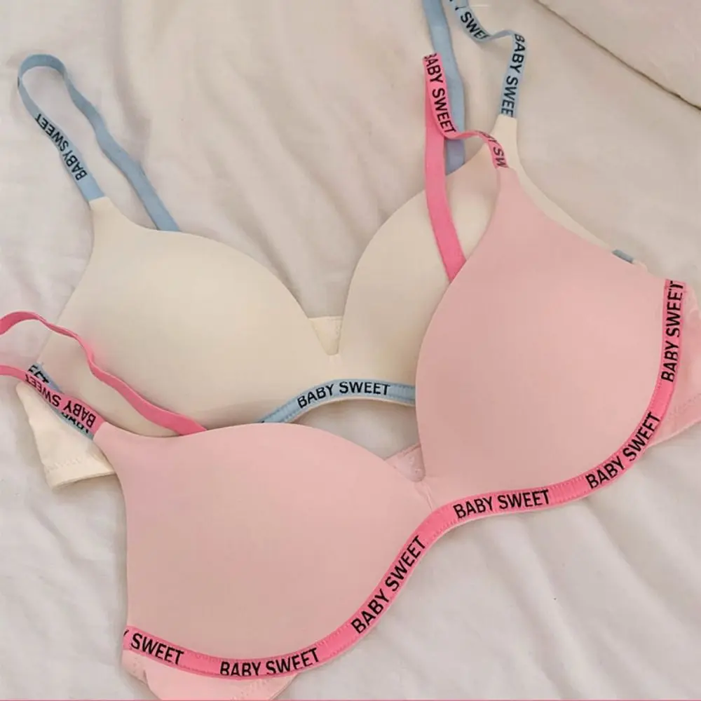 

Ultra-thin Letter Wireless Bra Adjustable Strap 3/4 Cup Deep V Seamless Bra Women Underwear Korean Style Push Up Bra Summer