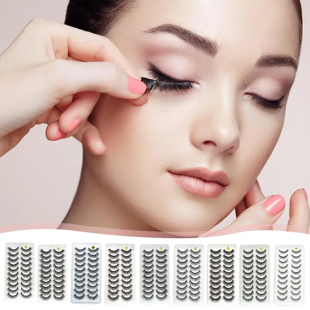 New 10 Pairs Eyelashes Makeup Soft Fluffy 3D Faux Mink False Eyelashes Natural Handmade Volume Mink Lashes Makeup Fake Lashes