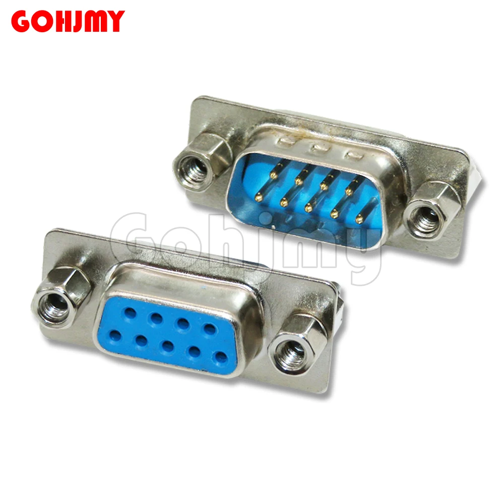 10Pcs Male/Female Blue Straight Pin DB9 D-sub PCB Mount RS232 Serial Port Connector Socket With Screw Nuts