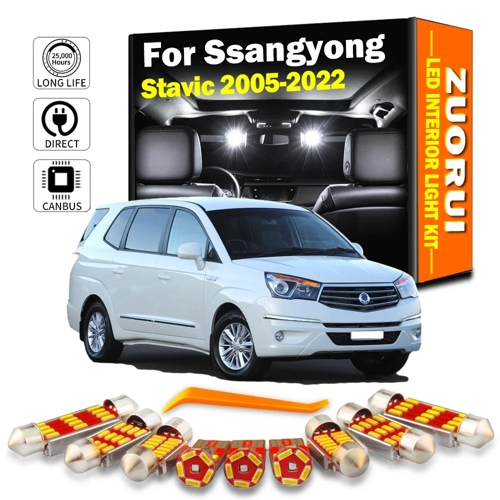 ZUORUI Canbus LED Interior Map Reading Light Kit For Ssangyong Stavic 2005 2006-2018 2019 2020 2021 2022 Car License Plate Bulbs