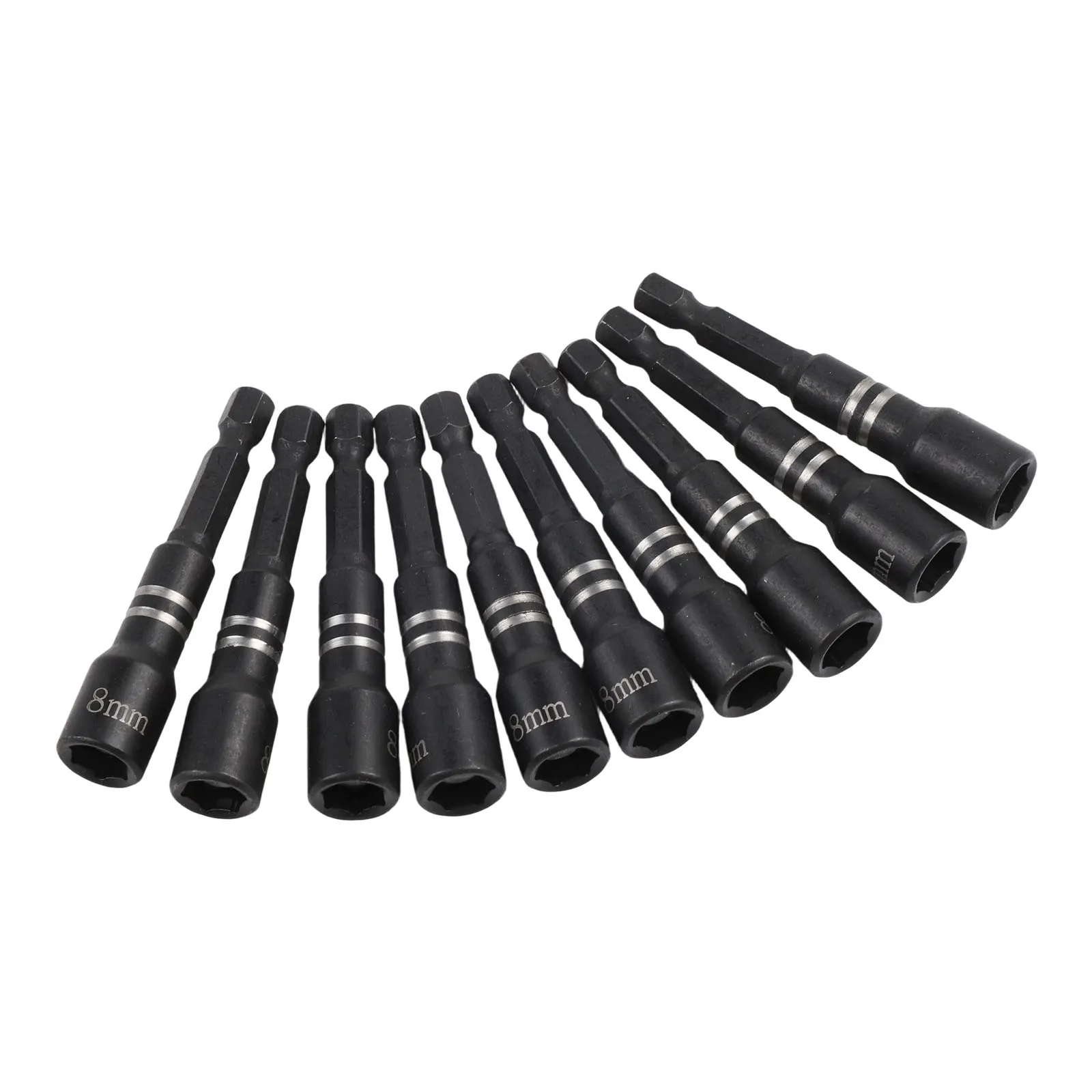 10PCS Magnetic Socket Adapter Wrench Set 8mm Nut Driver for Electric and Pneumatic Screwdrivers 1/4 inch Shank Steel Material