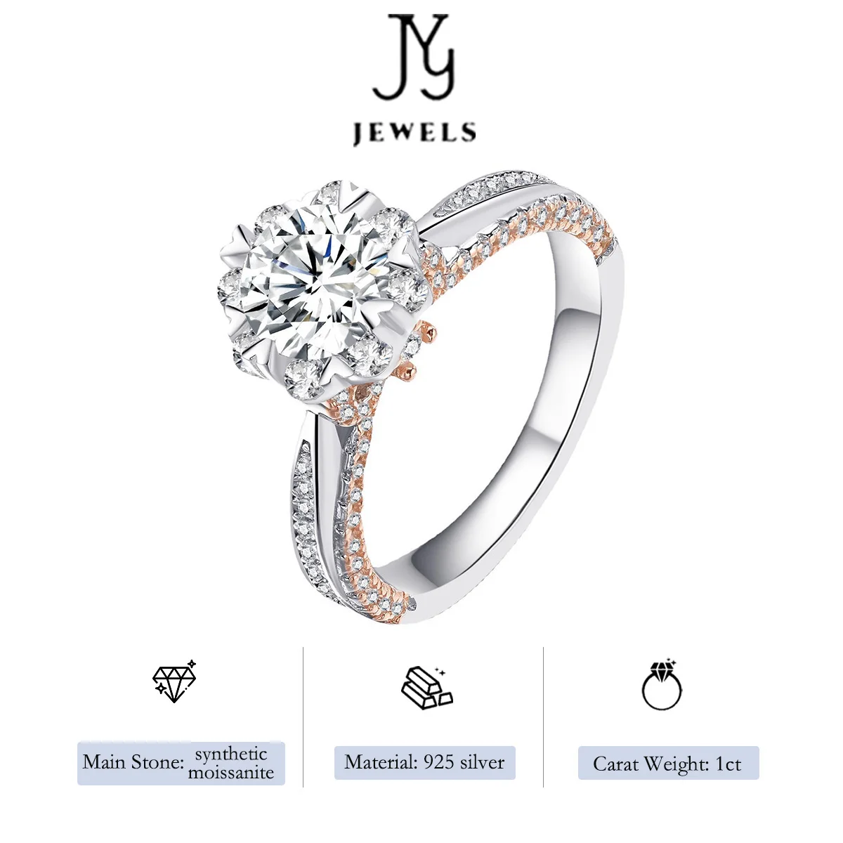 【JYJZZ122】S925 Silver Moissanite Light Luxury Wedding Engagement Bow Boutonniere 1 CT Moissanite Ring